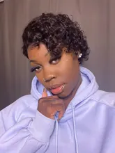 Beeos-peluca corta con rulos de corte Pixie 250%, 4x4, pelucas de cabello humano brasileño Remy, cabello humano de 8 pulgadas prearrancado con pelo de bebé