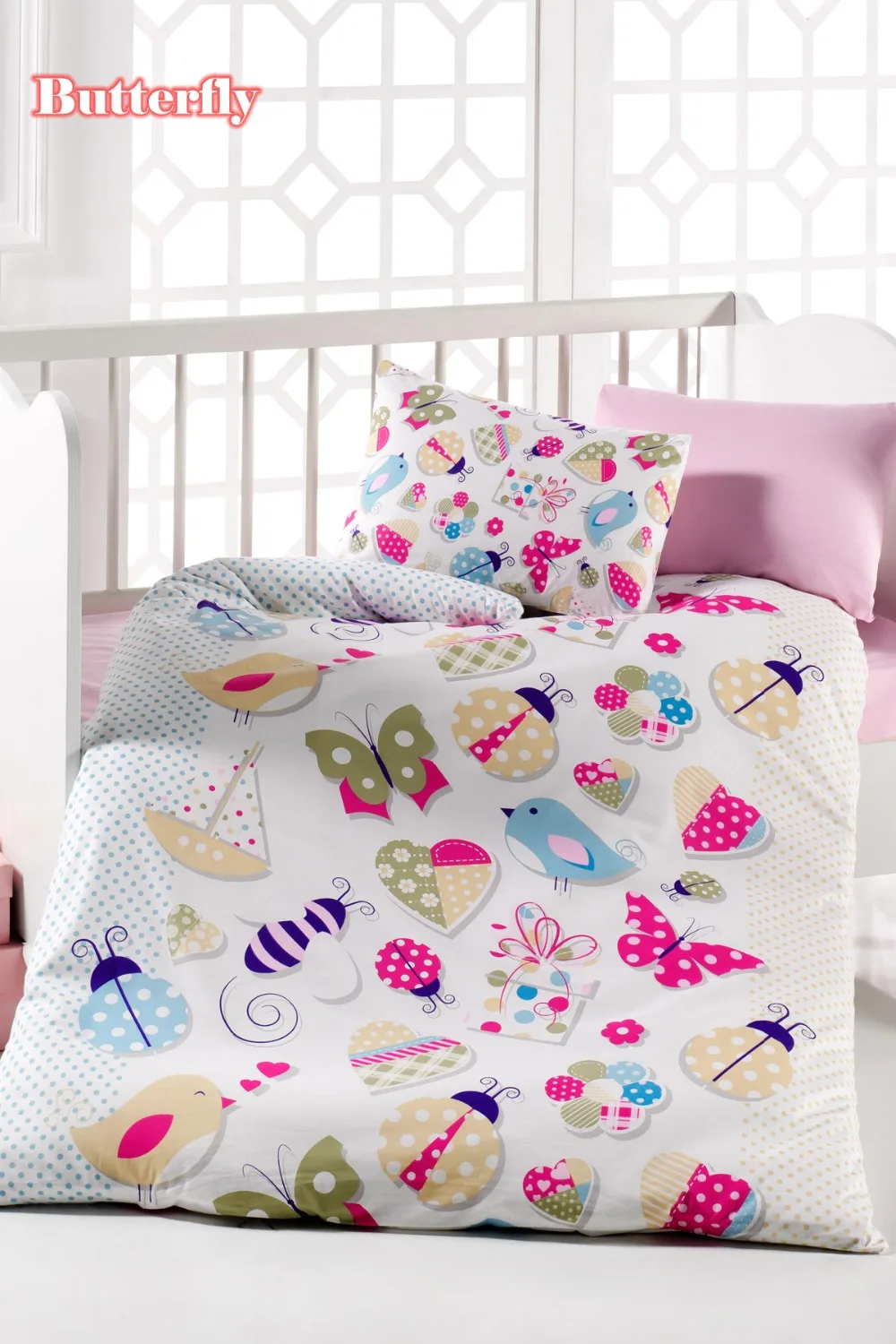 Lady Moda Butterfly 6 шт. комплект детского постельного белья включает одеяло и подушку 100x150 см Комплект постельного белья для кроватки хлопок из Турции
