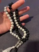 Colgante borla de cuentas para hombres y mujeres, piedra Natural de ágatas negras, 33 cuentas de oración, islámico, Tasbih musulmán, corario de Dios, joyería de meditación