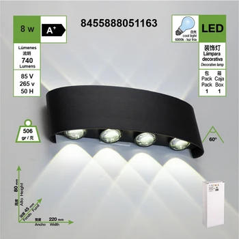 

8 W modern style black oval waterproof LED applique, can be installed indoors and outdoors. Cold Light (6000K) [