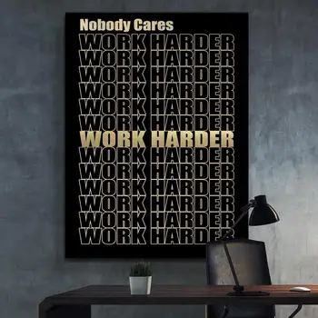 

1 Piece printed Painting WORK HARDER GOLD Framed Canvas Wall Art