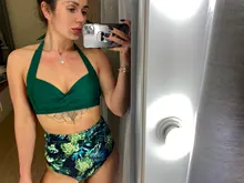 Bikini femenino con cuello Halter y cintura alta, traje de baño con cuello halter y cintural alta con estampado floral en talla XXL