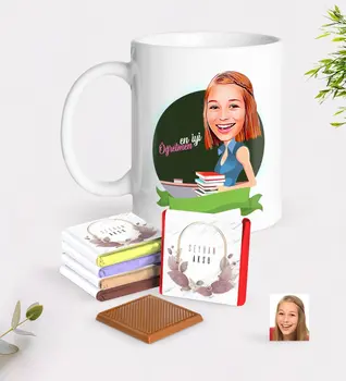 

Personalized Women 'S Best Teacher Caricature Of White mug And Chocolate Gift Seti-1