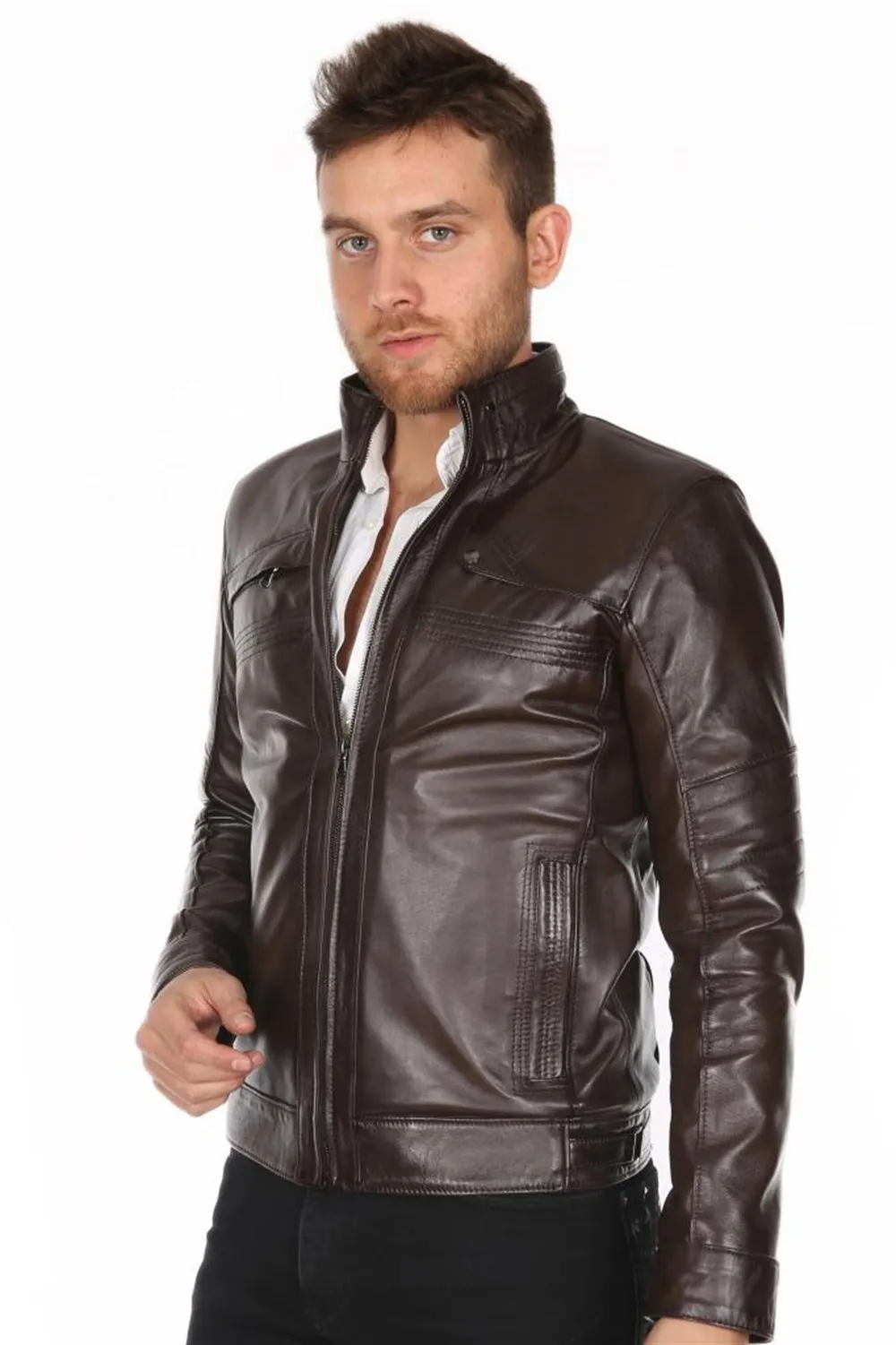 sheepskin jacket genuine leather men's jacket sport model original lambskin brown colour furless softy 2022 trend appearance made in turkey e-143 sheepskin coat