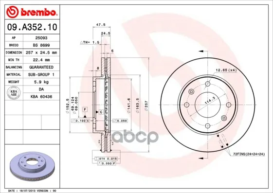 Диск Тормозной Brembo арт. 09.A352.10