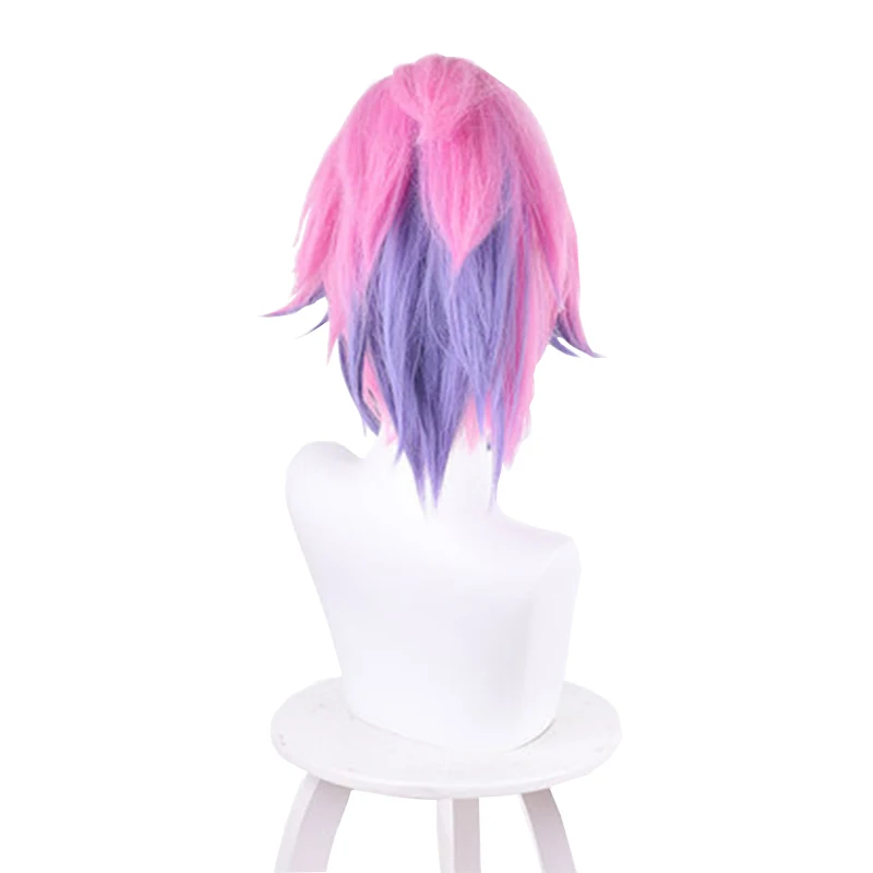 L-Mail Pruik Synthetisch Haar Lol Battle Bat Vayne Cosplay Pruik 40Cm Roze Gemengde Purle Korte Paardenstaart Warmte slip Cosplay Pruiken