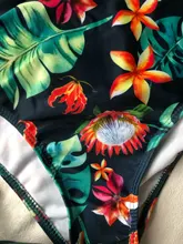 Bikini con estampado de hojas para mujer, traje de baño Sexy con Tanga, conjunto de Bikinis con aumento de cintura alta, ropa de baño 2020