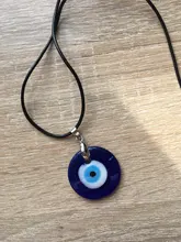 Collar con colgante de ojo malvado para mujer, gargantilla de 25MM, 30MM, 35MM, azul turco, ojo de cristal, cuerda de cuero, regalo de joyería