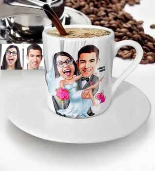 

Personalized Bride Bridegroom Cartoon Turkish coffee Cup-9