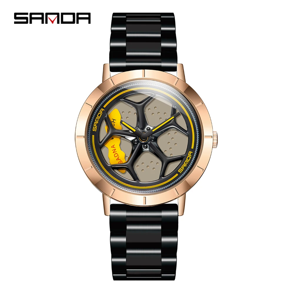 SANDA brand new turn of fortune personality watch Men's wheel quartz men's Watch Student steel strap waterproof rotary watch