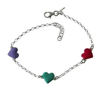 

Bracelet 925 Sterling silver m infant 17cm. Rolo chain hearts colors locking carabiner