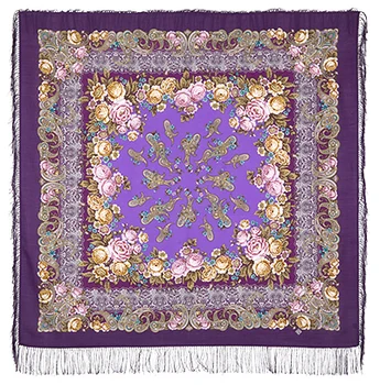 

Scarf Pavlovo Posad with silk fringe 125x125 1573-15 "fairy tale at night", view 15