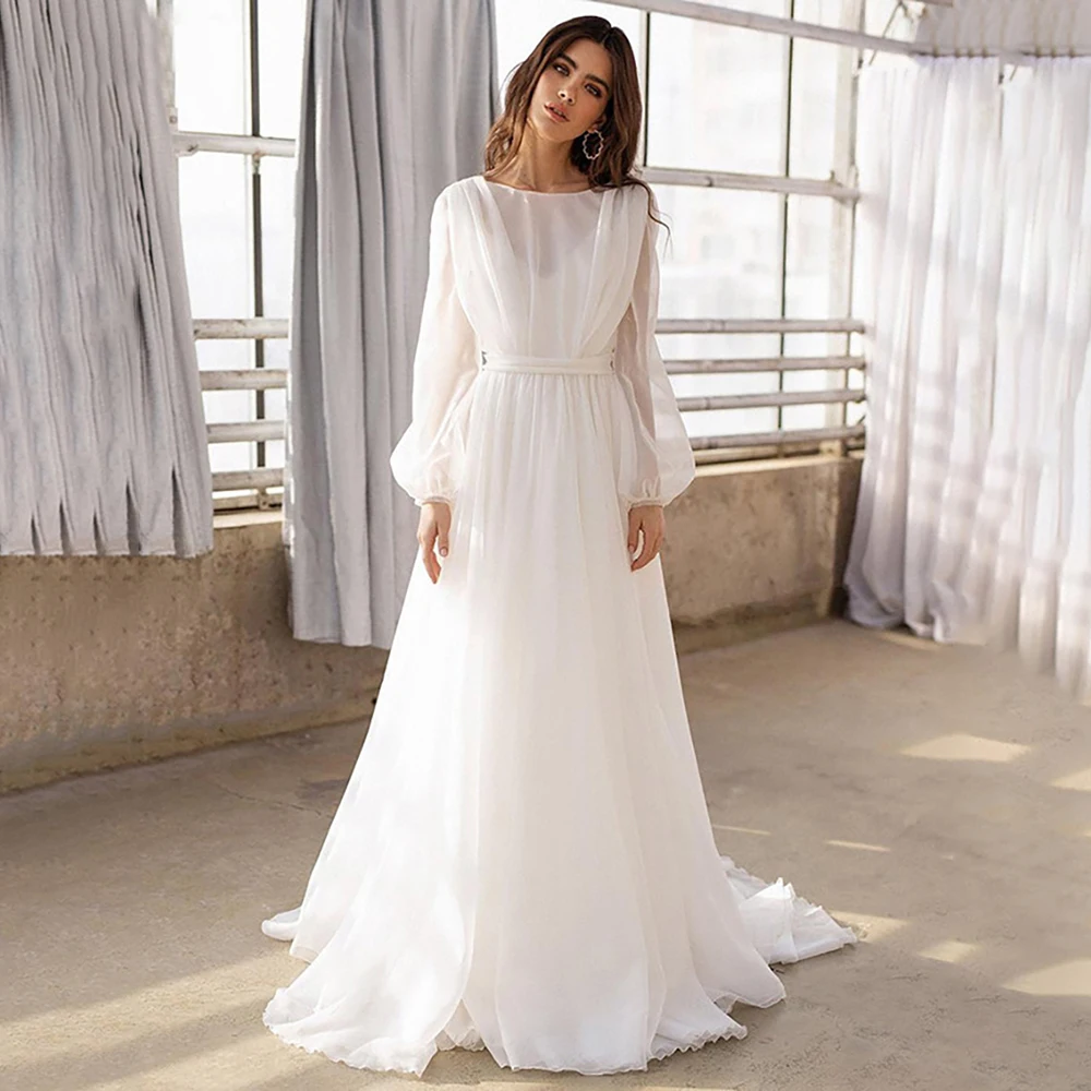chinese dress ladies Long Sleeve Lace Mermaid Wedding Dress with Elegant Boat Neck 20