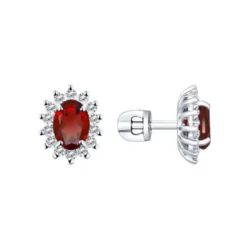 

Stud Earrings-with stones-pouches Sokolov made of silver with garnet and cubic zirconia, fashion jewelry, 925, women's male