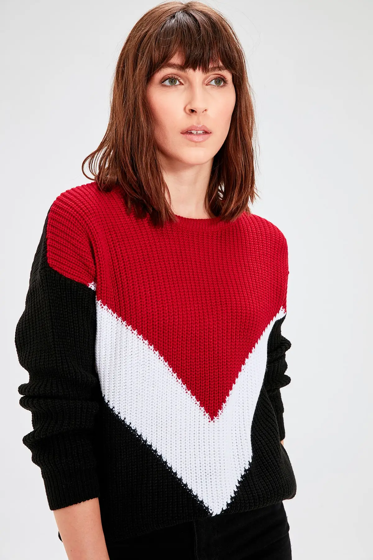 Trendyol Red With Color Block Sweater Pullover TWOAW20KZ0001 | Женская одежда