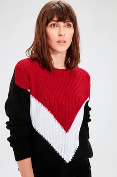 

Trendyol Red With Color Block Sweater Pullover TWOAW20KZ0001
