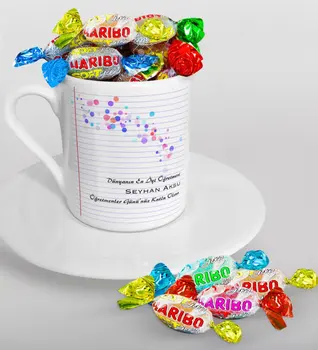 

Personalized World Best Öğretmeni Turkish coffee Cup and Haribo Candy Gift Seti-28