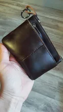 Mini Cartera de piel auténtica con cremallera para hombre y mujer, monedero pequeño y delgado de estilo Vintage