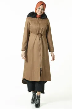 

Nihan Bottom Skirt Buttoned Jacket Brown Long Hooded Coat Outerwear Unimart Shop