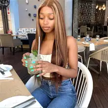 Pelucas de cabello humano rubio miel marrón brasileño para mujeres, pelo liso de hueso 13x4, encaje frontal resaltado, cierre