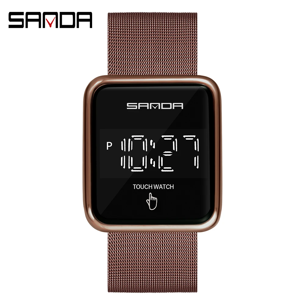 

SANDA Touch Screen LED Electronic Movement Digital Watch Waterproof Double Protection Buckle Mesh Belt Fashion Trend Wrist Watch