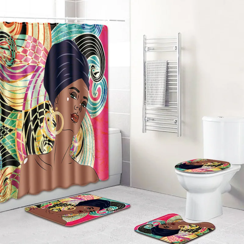 

Sexy Women Print Shower Curtain Bathroom Waterproof Polyester Anti-slip Bath Mat Lid Toilet Seat Cover Pad Home Bath Decor