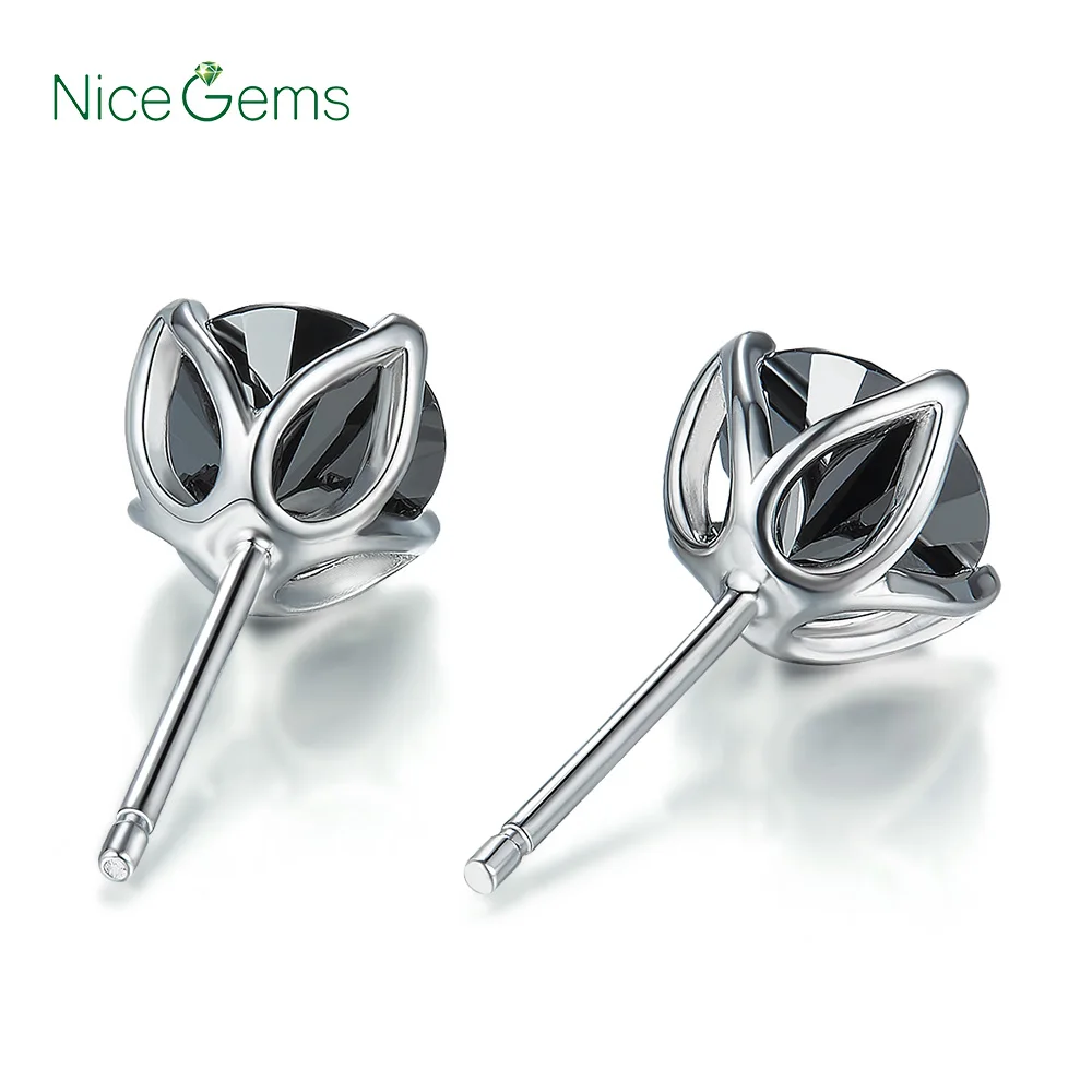 NiceGems 2 0 cttw круглые черные серьги-гвоздики из муассанита 14 к белые золотые серьги