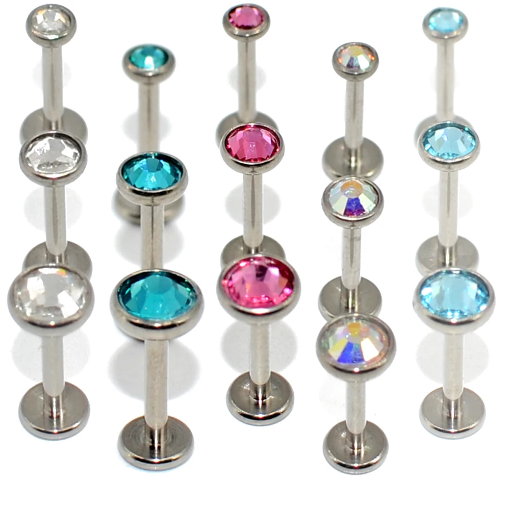3PC G23 Titanium Flat CZ Gem Internally Threaded Labret Stud Ear Tragus Cartilage Helix Earring Fashion Body Piercing Jewelry16g