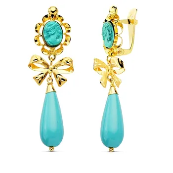 

Earrings 18k gold turquoise cameo 42mm. [AB2856]