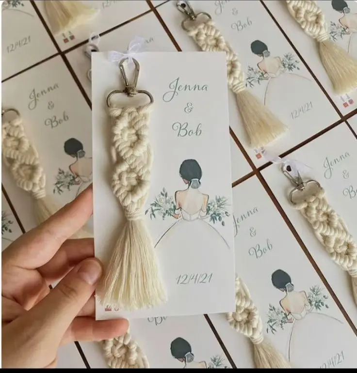 Special Design Card Cream Macrame Keychain 50 PCs Kişiselleştirilebilir Düğün Engagement Wedding Birthday Party And Events