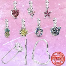 Pendientes de plata de ley 925 con corazón para mujer, pendientes con aros para los oídos, Charms originales de Millie