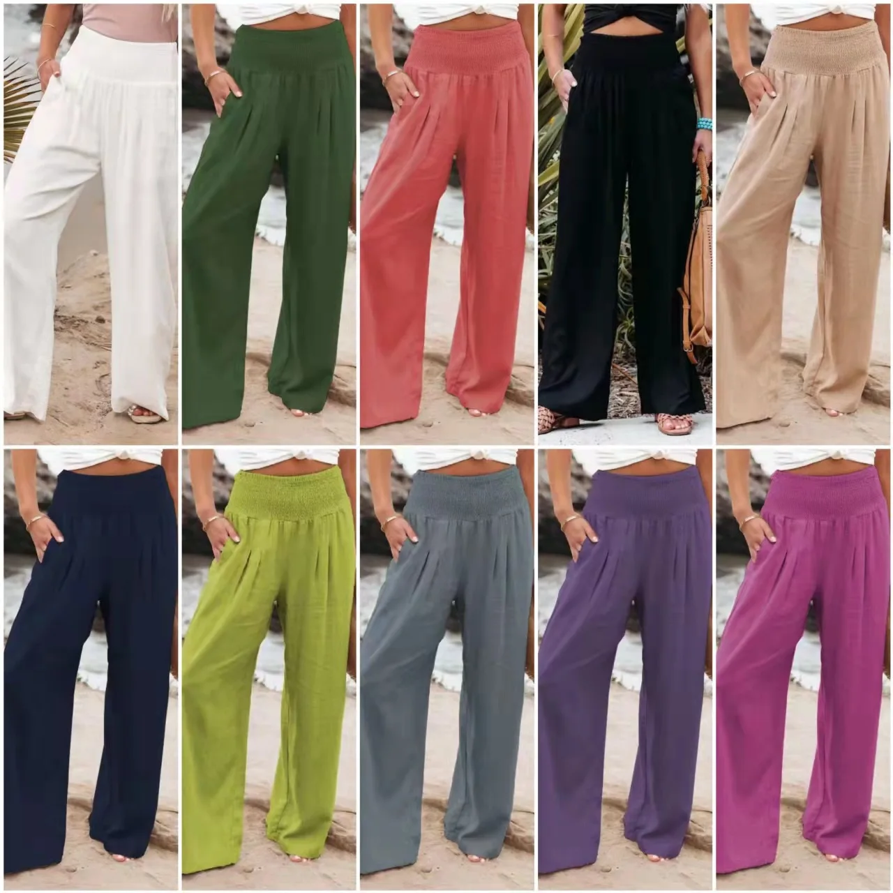 2025 New Spring/Summer New Women's Casual Style Cotton and Hemp Comfortable Mid Waist Long Pants for Women 4