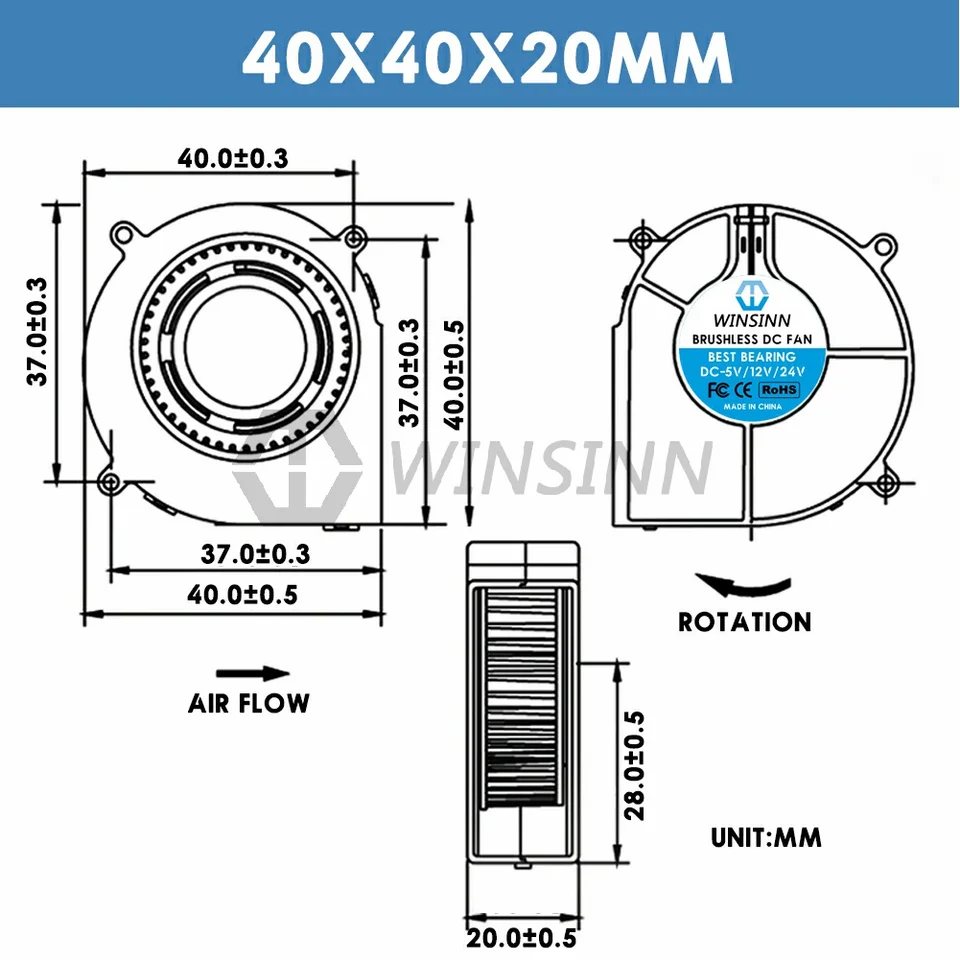 Ventola Di Raffreddamento Per Stampante 3D 4020 DC 12V Senza