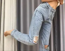 Pantalones vaqueros de talla grande para mujer, Jeans para novio, y2k, de cintura alta, rasgados para mamá, 2021