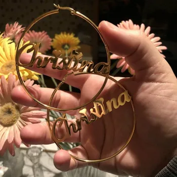 

Custom Earrings PersonalizeName Stainless Steel Letter Earrings For Women 3 Color Custom Name Circle Earrings Weddings Jewelry