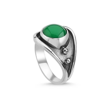 

Silver 925 Sterling Green Agate Stone Handwork Ring