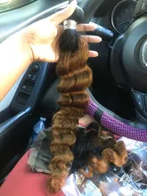 Human-Hair-Bundles Closure Spark Hair Brown Deep-Wave Color Loose Ombre Peruvian 