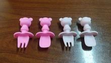2 unids/set de silicona bebé juego de tenedor cuchara de dibujos animados oso bebé lindo aprendizaje almuerzo cuchara comer tenedor