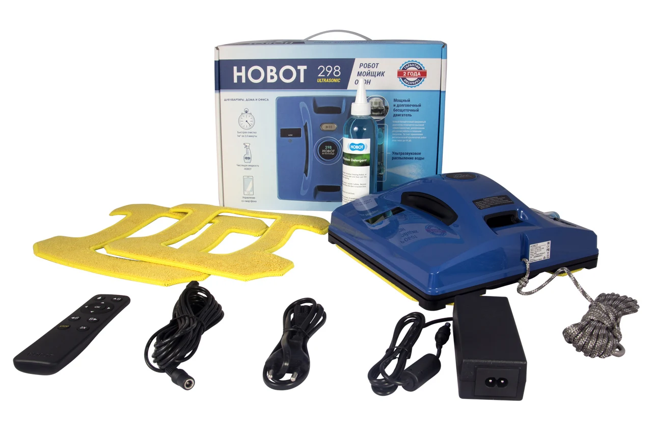 НОВИНКА! Робот для мытья окон HOBOT 298 Ultrasonic с распылителем и возможностью управления со смартфона, синий