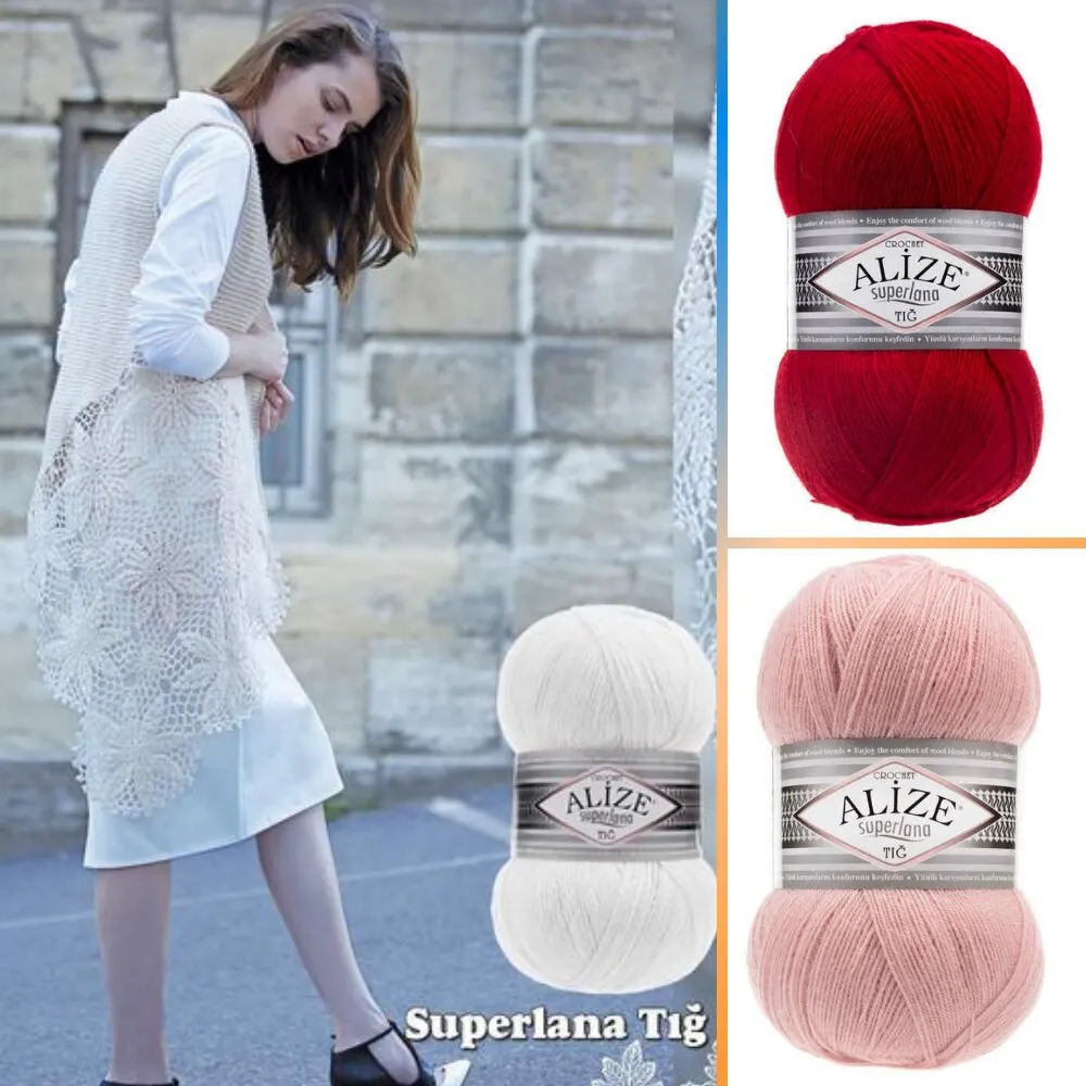 Alize Superlana Tığ Gomitoli Di Filato Per Maglieria A Mano, 100 Grammi, 570 Metri, Lana, Stagione Autunno/Inverno, Filo, Uncinetto, Vestiti, Cardigan