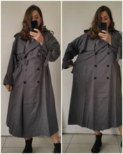 Gabardina larga X holgada de estilo coreano para mujer, abrigo de doble botonadura con cinturón, manto de dama, rompevientos, prendas de vestir de primavera y otoño, color gris
