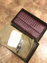 Cartera de mano tejida larga para mujer, cartera de mano larga, estilo Flip-Style, gran volumen, 100%, cuero de oveja, piel de oveja, clip de dinero de diseño de marca de lujo, 2021