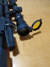 Cubierta del Visor transparente para caza, protector de lente abatible hacia arriba, resorte rápido, tapa de objetivo amarilla, 30mm-69mm