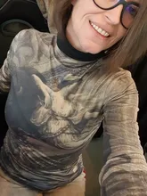 Vintage Top Blouse Turtleneck Long-Sleeve Bodycon Renaissance-Print CHEERART Spandex