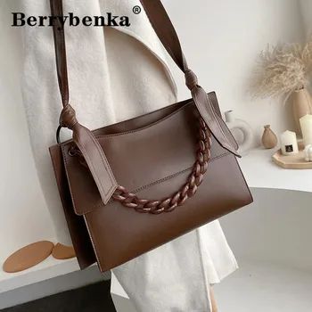 

Berrybenka Acrylic Chain Design Women's Branded Winter PU Leather Crossbody Bag 2020 Trend Shoulder Handbags Trending Hand Bag