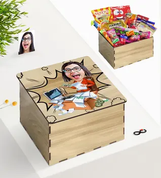 

Tailor-made In Wooden Box Lady Banker Caricature Of Nostalgic Lezzetler Gift set