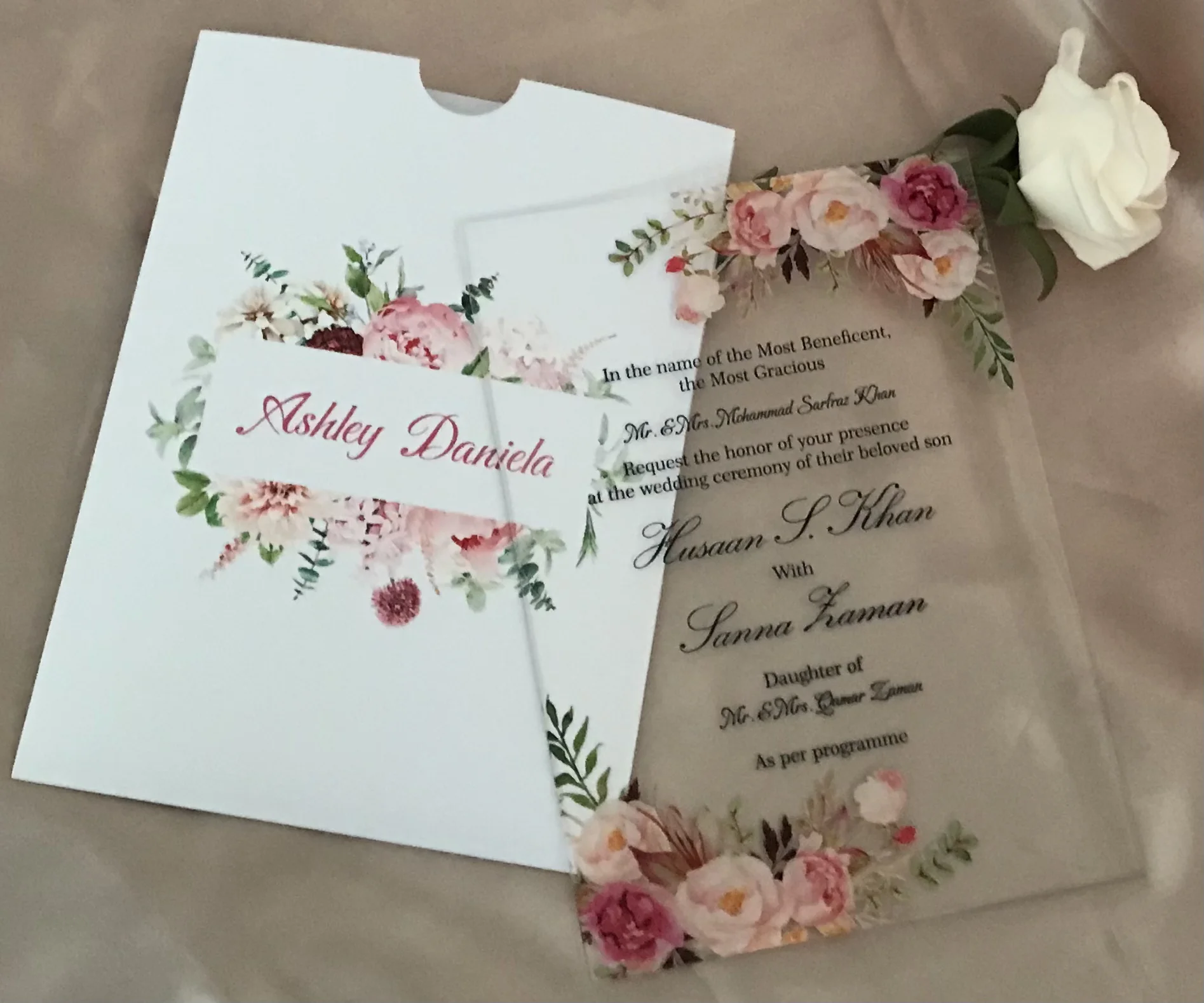

Розовый, румяна Роза, пион, акриловое Свадебное приглашение, 10 шт. акриловое приглашение Quinceanera, цветочные конверты, украшение для вечеринки