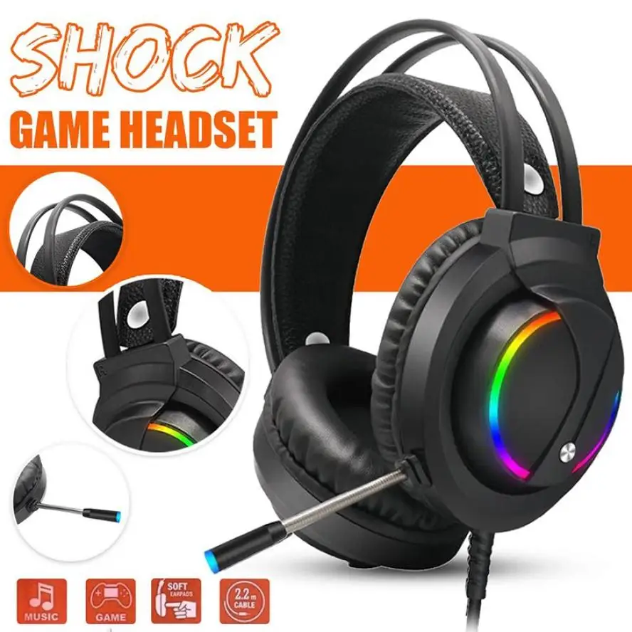 

K1 7.1-channel Head-mounted Colorful RGB Luminous Headset Over-Ear Computer Gaming Headphone with Microphone Wired Earphone