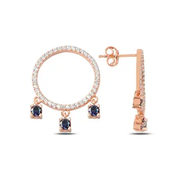 

Angemiel 925 Silver Zircon Stone Dangle Studded Earrings-Rose Gold Plated