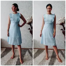 VITIANA-vestido Midi informal para mujer, vestido largo Midi liso en blanco y azul con encaje, sin mangas, elegante para fiesta de verano, 2018